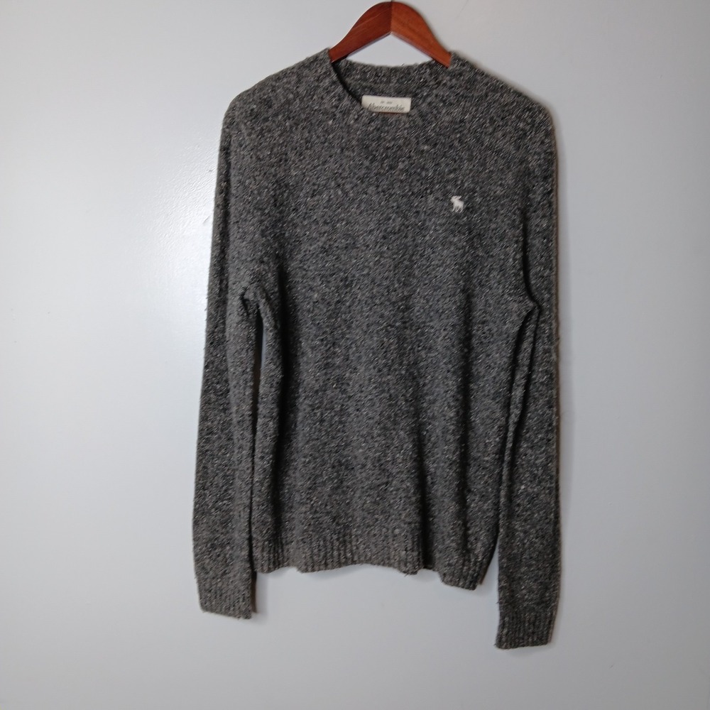 Y2K Abercrombie & Fitch Sweater S Gray Pullover Crew Neck Wool Blend Preppy